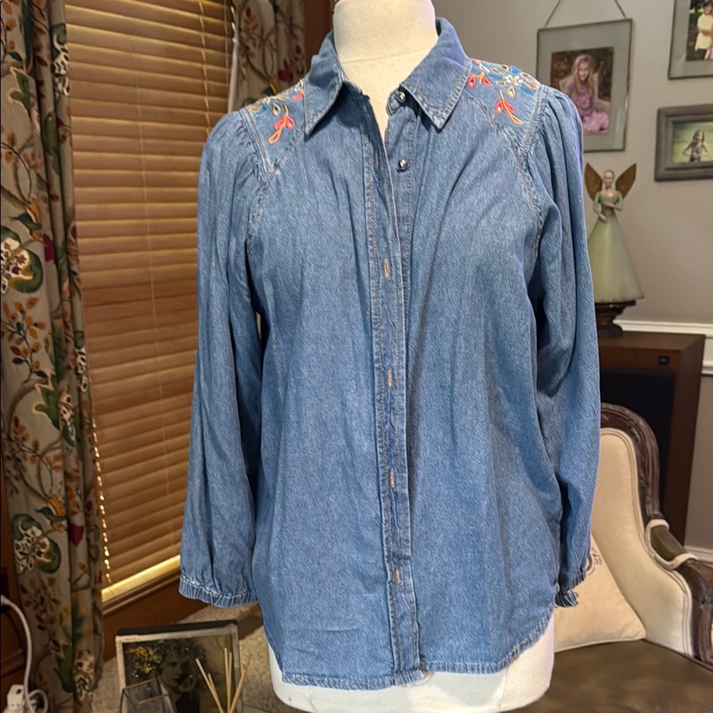 Mos Mosh Embroidered Denim Shirt S